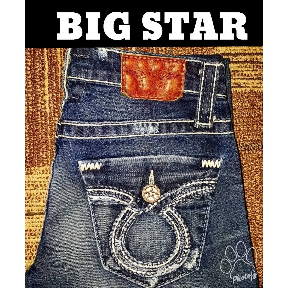 Big Star Boot Cut Distressed Buckle Jeans Size 27L